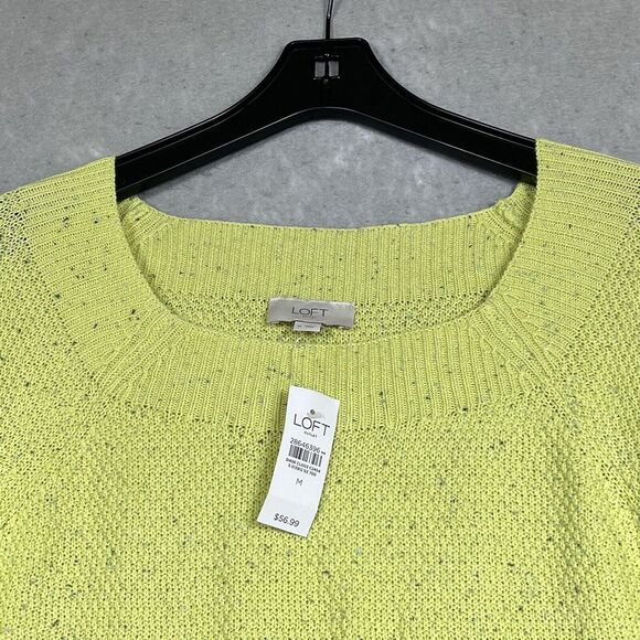 Loft Sweater Womens Size Medium Green Cotton Tight Knit Boat Neck Long Sleeve - Picture 2 of 10